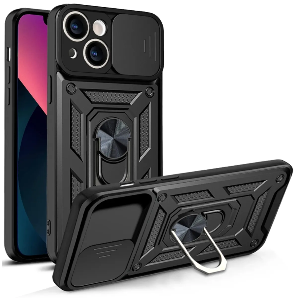 GENERICO - Carcasa Reforzada Con Cubre Cámara Para iPhone 13