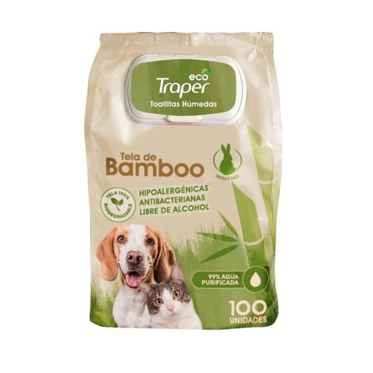 TRAPER - Toallitas Húmedas Traper de Bamboo Para Perro y Gato 100u