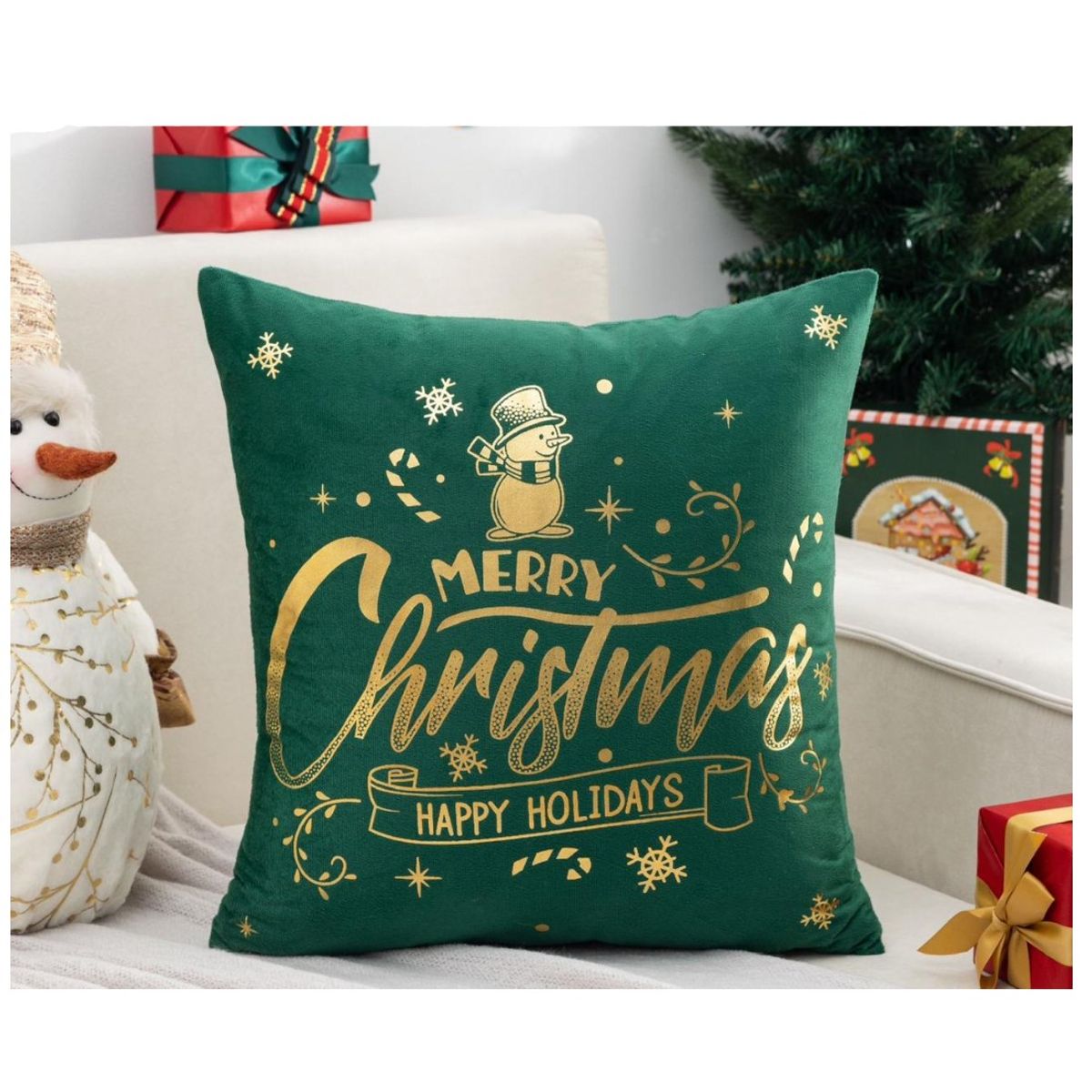 GENERICO - Funda Para Cojín Navidad 45x45  Merry Christmas Verde 1 Und