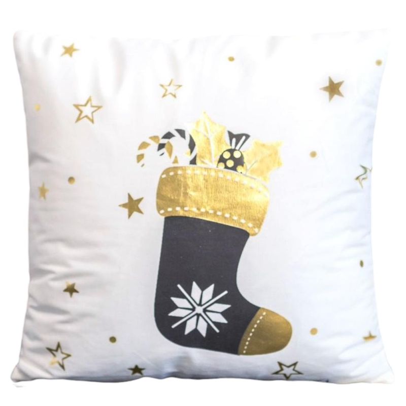 GENERICO - Pack 4 Funda Para Cojín Navidad 45x45 Bota Blanco D.