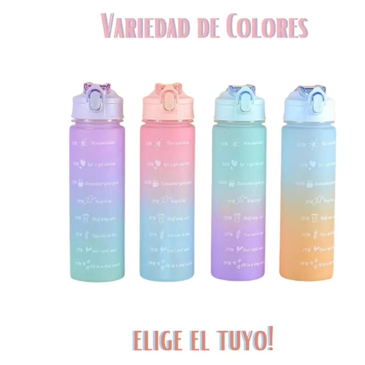 GENERICO - Botella De Agua Deporte Motivacional 1000 Ml Con Bombilla.