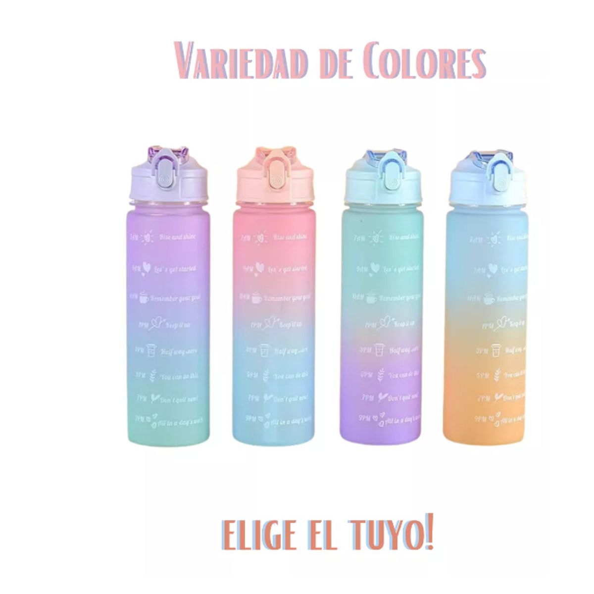 GENERICO - Botella De Agua Deporte Motivacional 1000 Ml Con Bombilla.