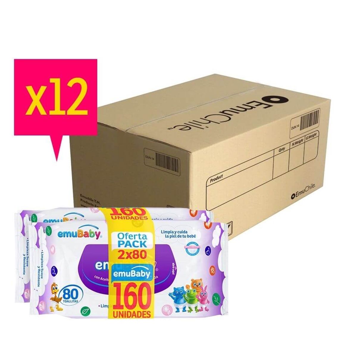EMUBABY - Caja - Toallitas Húmedas Emubaby Superior - 12 Paq - 100 Uds