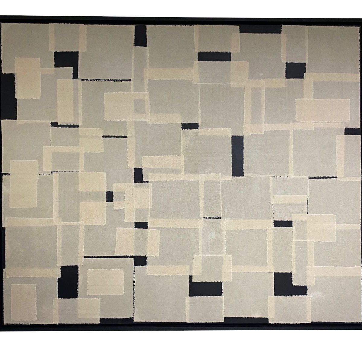 GENERICO - Cuadro Collage Textil Abstracto Geométrico Beige Negro Texturizado 100x120