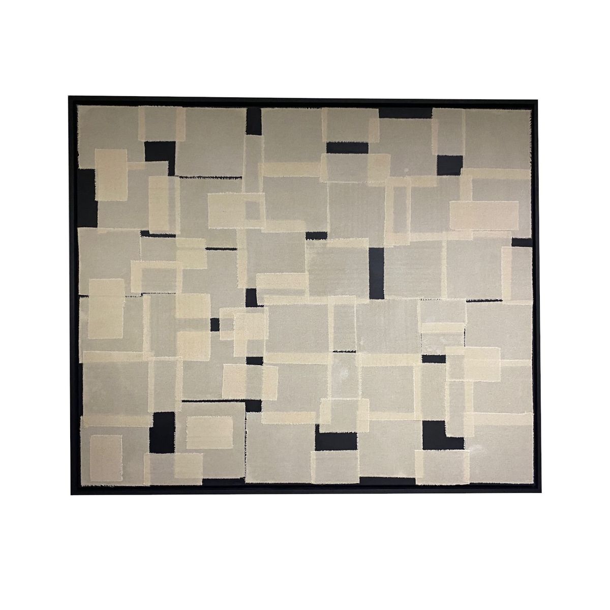 GENERICO - Cuadro Collage Textil Abstracto Geométrico Beige Negro Texturizado 100x120