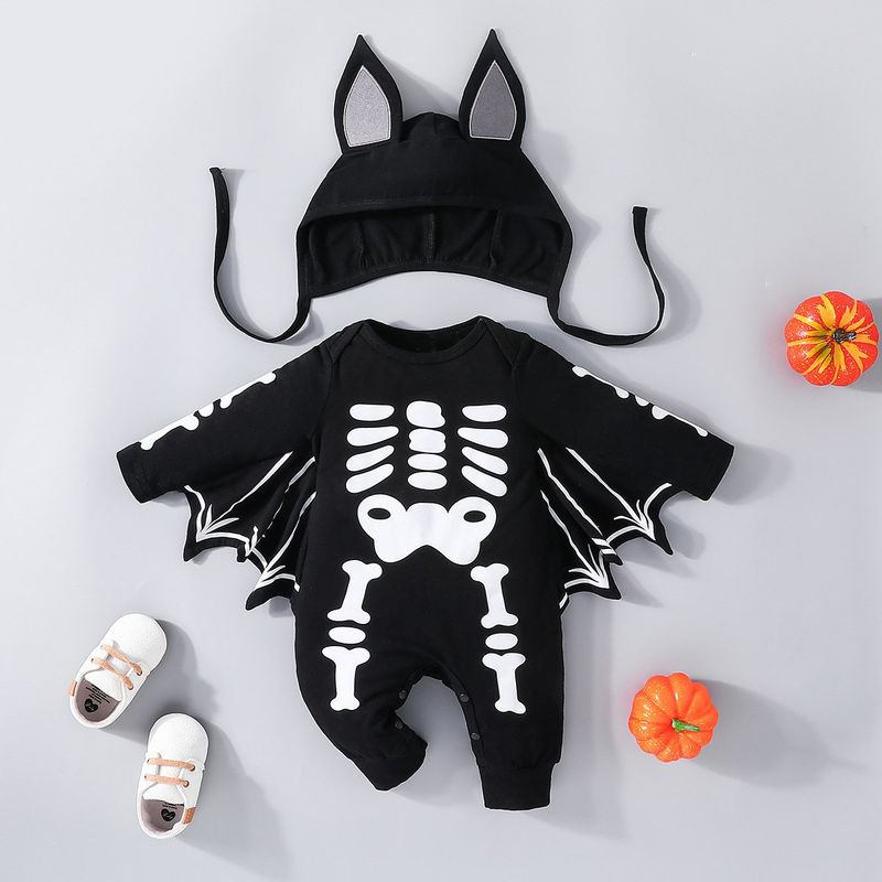 ANGO - Enterito HALLOWEEN BEBÉ MURCIELAGO Esqueleto blanco