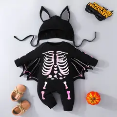 ANGO - Enterito HALLOWEEN BEBÉ MURCIELAGO Esqueleto Rosado