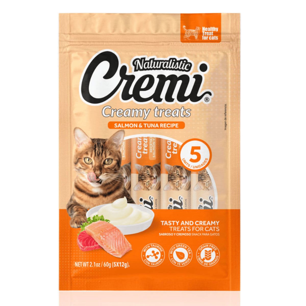 Snack Naturalistic Cremi Salmón y Atún Para Gato, 5 Tubos, marca NATURALIST - Foto Principal