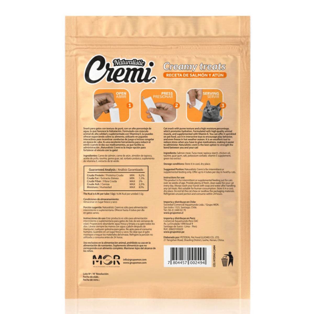 Snack Naturalistic Cremi Salmón y Atún Para Gato, 5 Tubos, marca NATURALIST - Foto 2