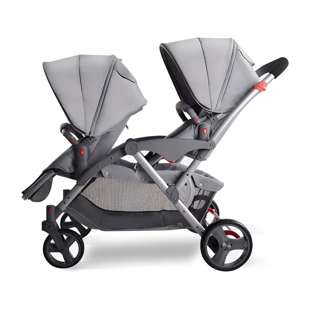 LUBABYCAS - Coche Doble Duo Reclinable 6 Modos En 1 LuBabycas Gris