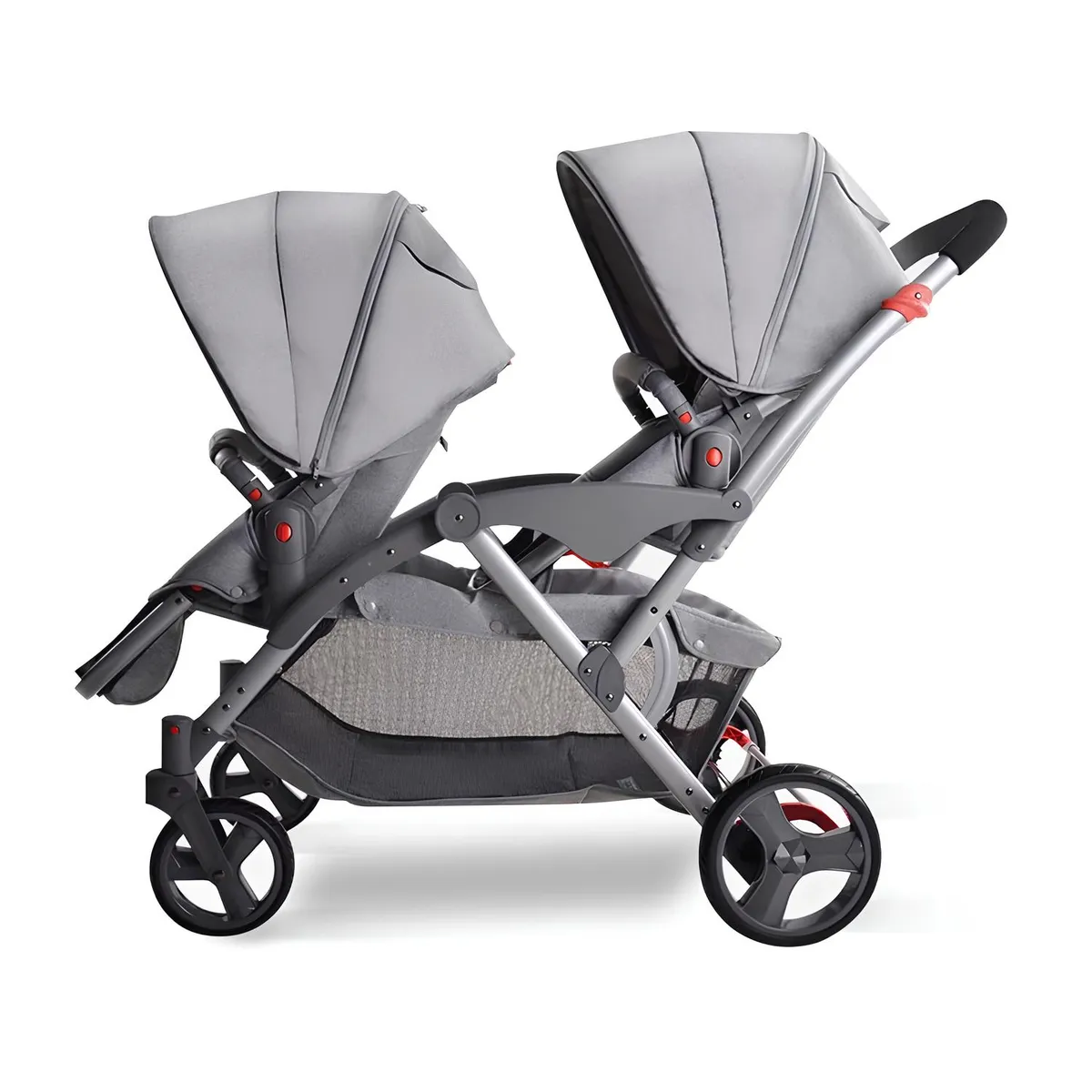 LUBABYCAS - Coche Doble Duo Reclinable 6 Modos En 1 LuBabycas Gris