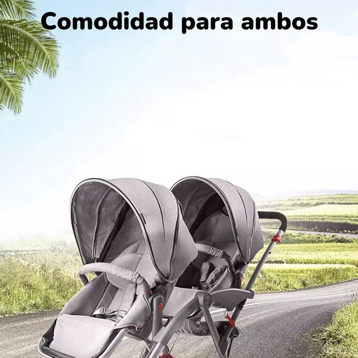 LUBABYCAS - Coche Doble Duo Reclinable 6 Modos En 1 LuBabycas Gris