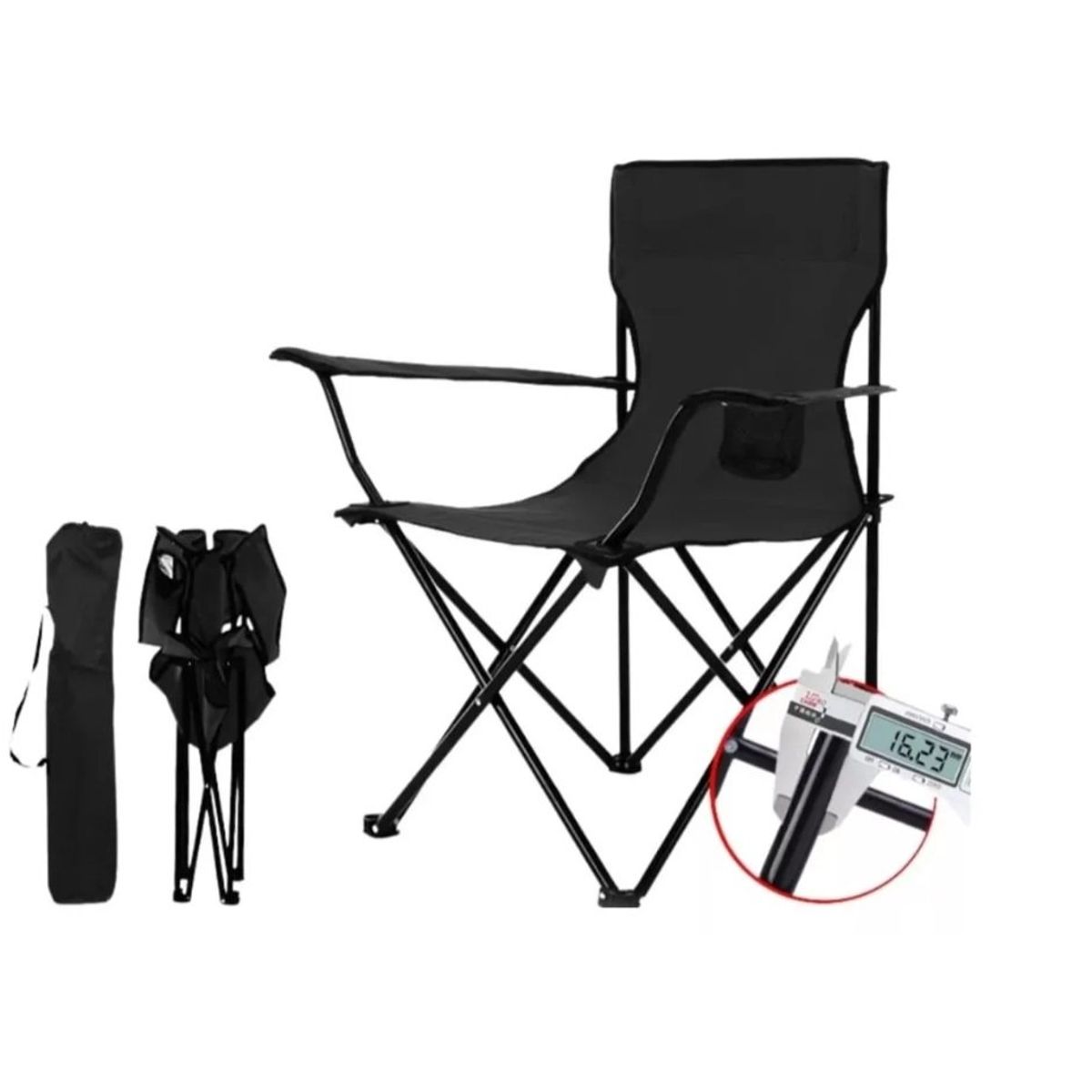 GENERICO - Silla Plegable Playa Camping Porta Vaso + Bolsa Black