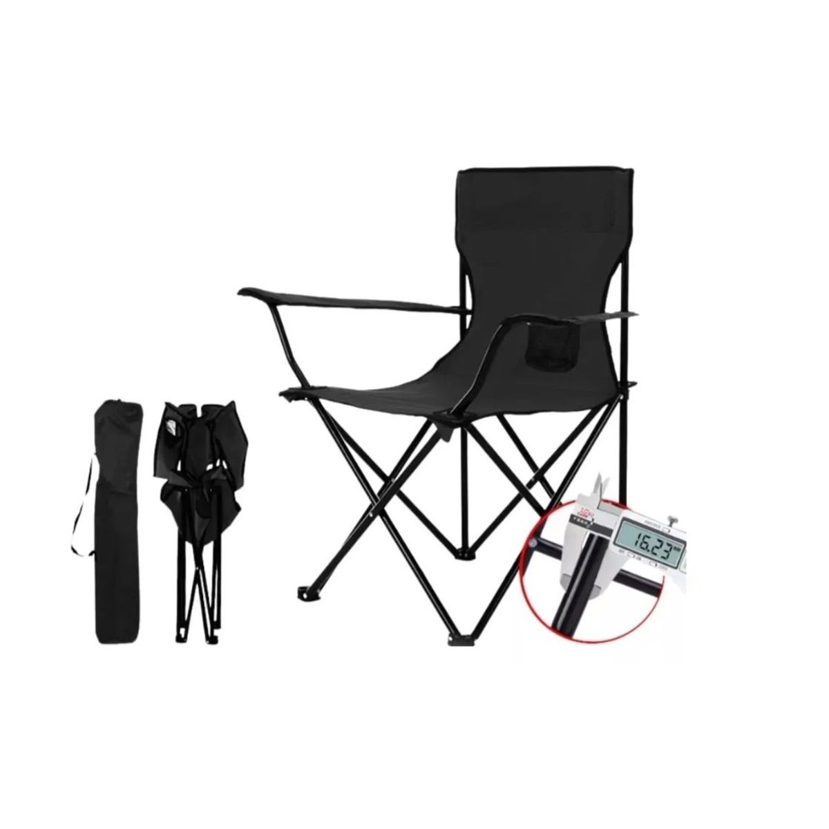 GENERICO - Silla Plegable Playa Camping Porta Vaso + Bolsa Black