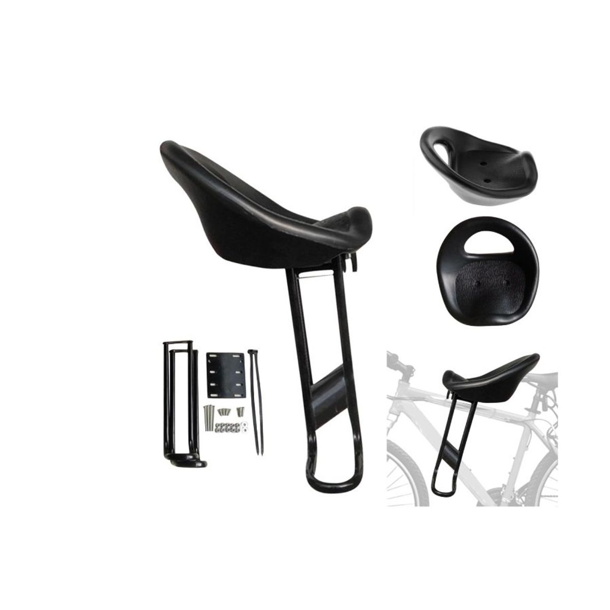 GENERICO - Asiento Delantero Silla De Bebe Bicicleta Negro Intenso