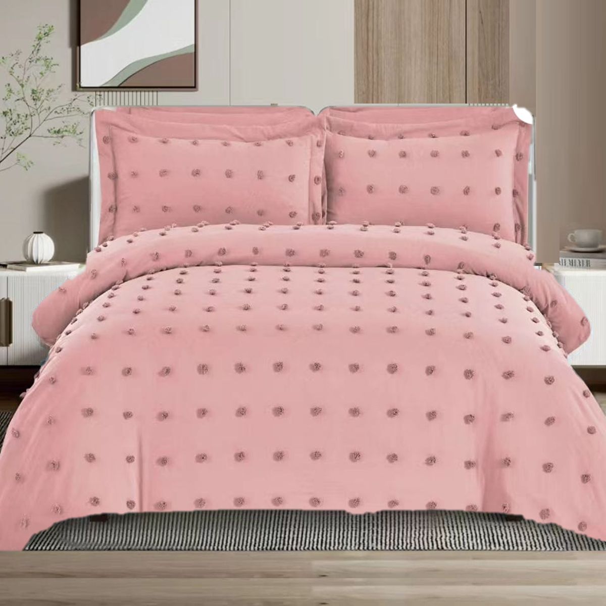 GENERICO - CUBRECAMA QUILT KING 250X270  DELGADO ROSA BOLITAS TF