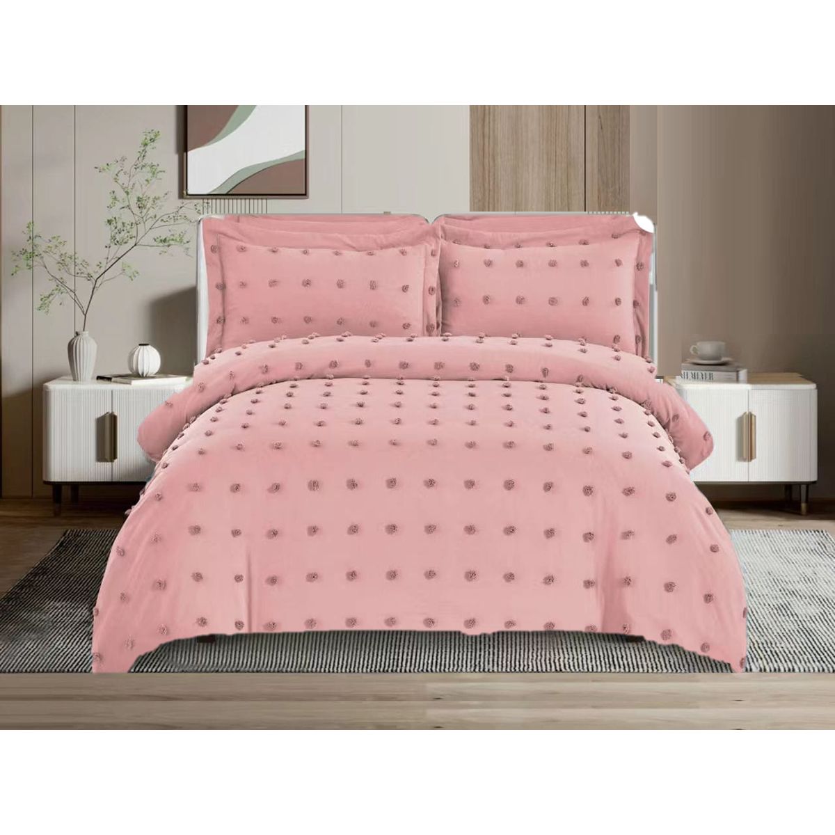 GENERICO - CUBRECAMA QUILT KING 250X270  DELGADO ROSA BOLITAS TF