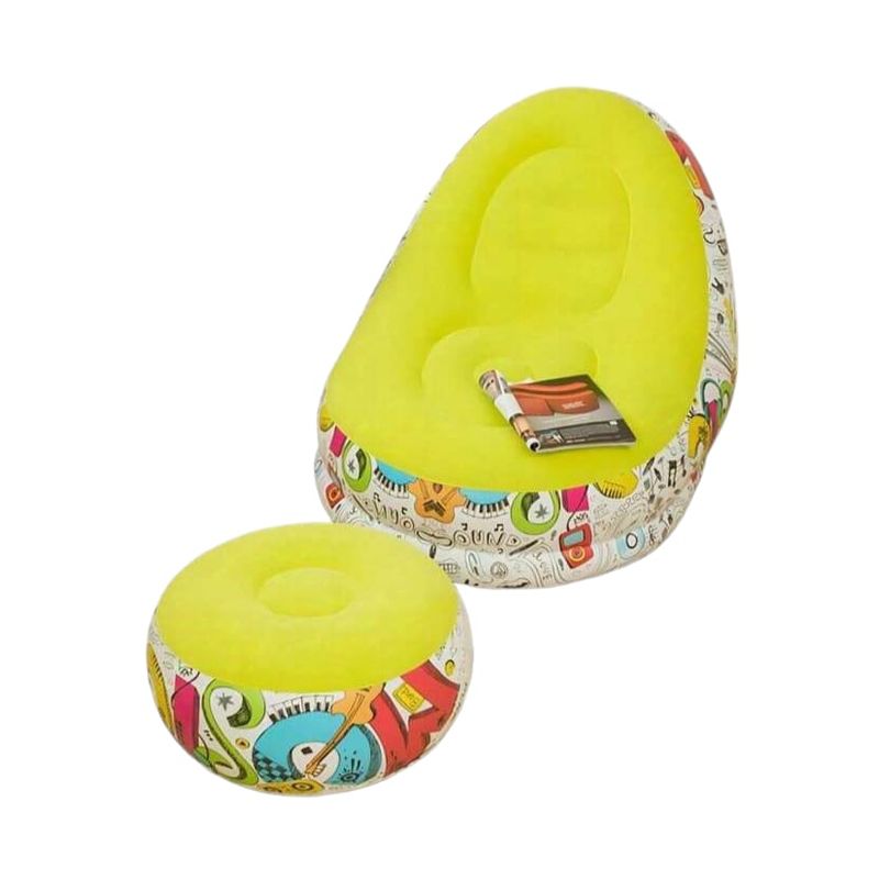 GENERICO - Sofá Tumbona Silla Sillón Inflable + Reposa Pies Puff Amarillo