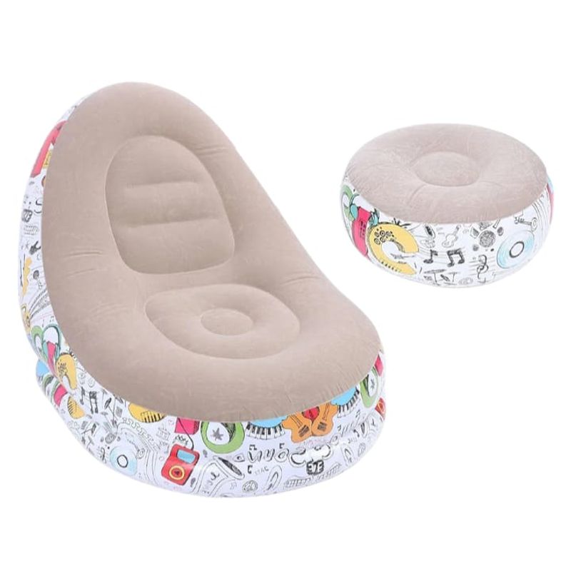 GENERICO - Sofá Tumbona Silla Sillón Inflable + Reposa Pies Puff Marron