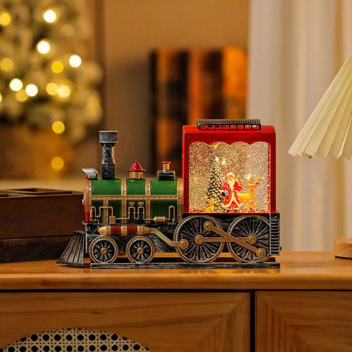 GENERICO - Decoración Farol Tren De Navidad Bajo Nieve Iluminado Musical