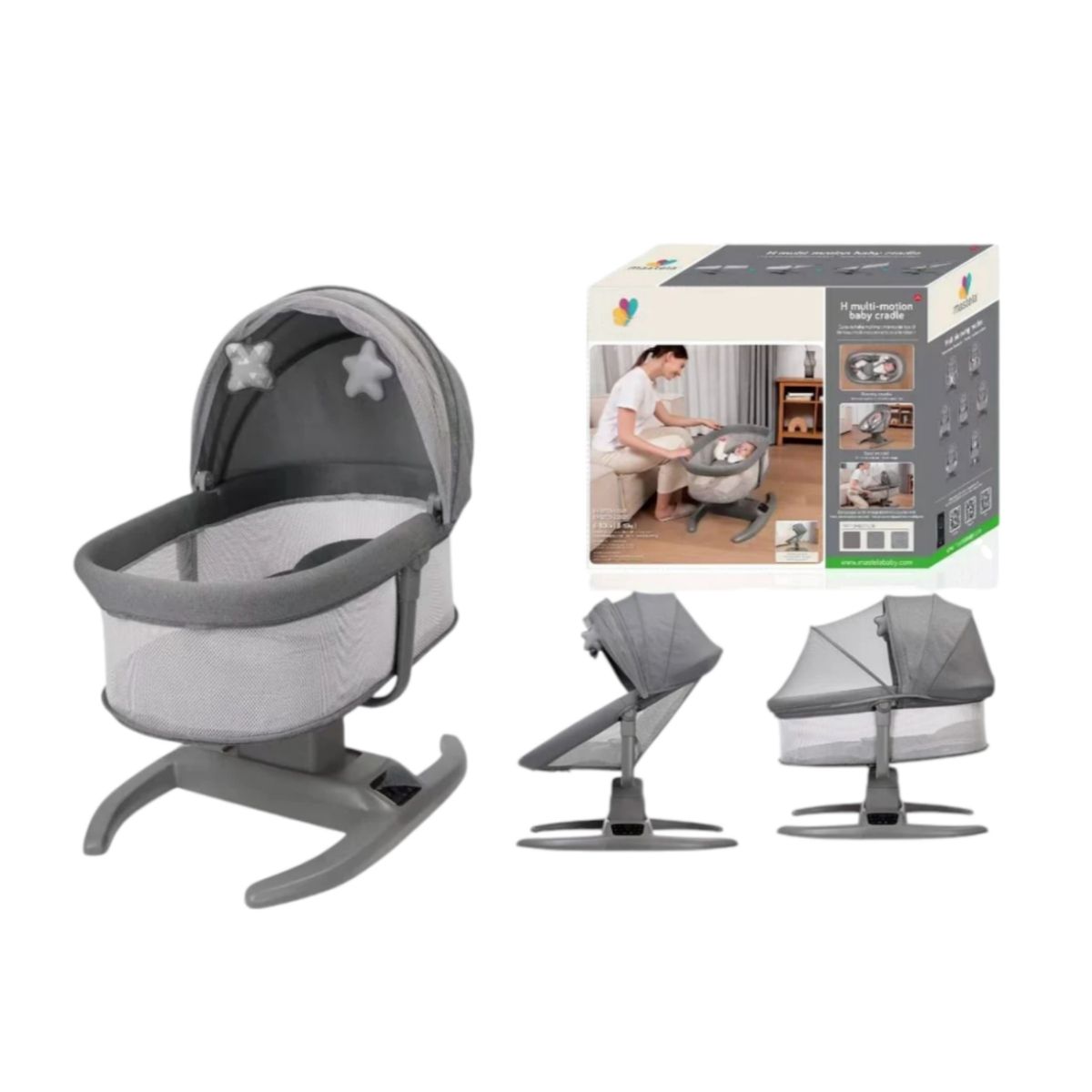 LUBABYCAS - Cuna Mecedora Eléctrica 2 En 1 Mastela Gris LuBabycas