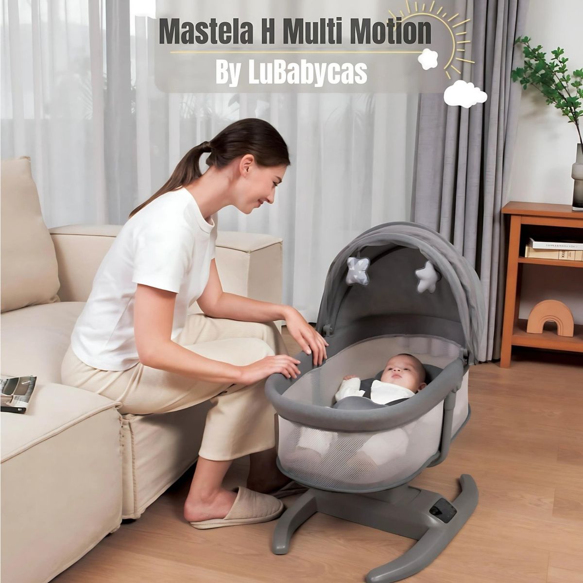 LUBABYCAS - Cuna Mecedora Eléctrica 2 En 1 Mastela Gris LuBabycas