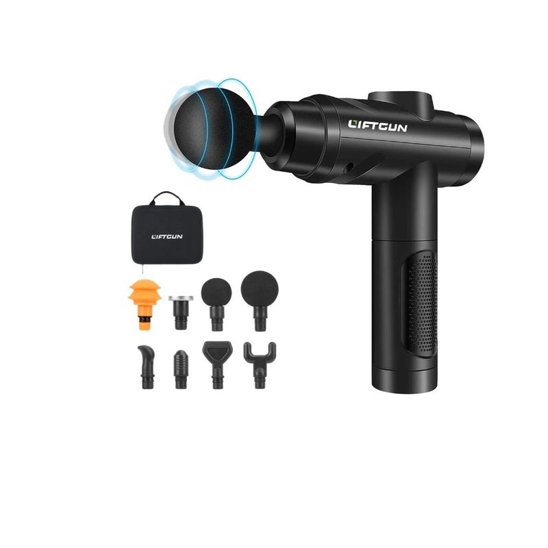 GENERICO - Masajeador Pistola Liftgun Pro 30 Niveles +lcd +8 Cabezales Negro