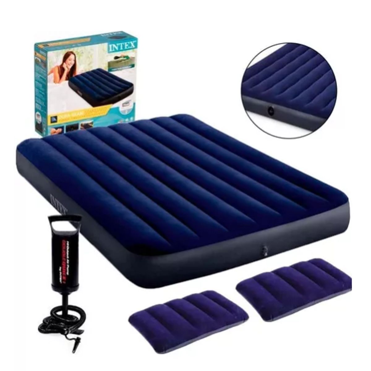 GENERICO - Colchón Inflable Intex 2 Plazas Con Inflador Y 2 Almohadas