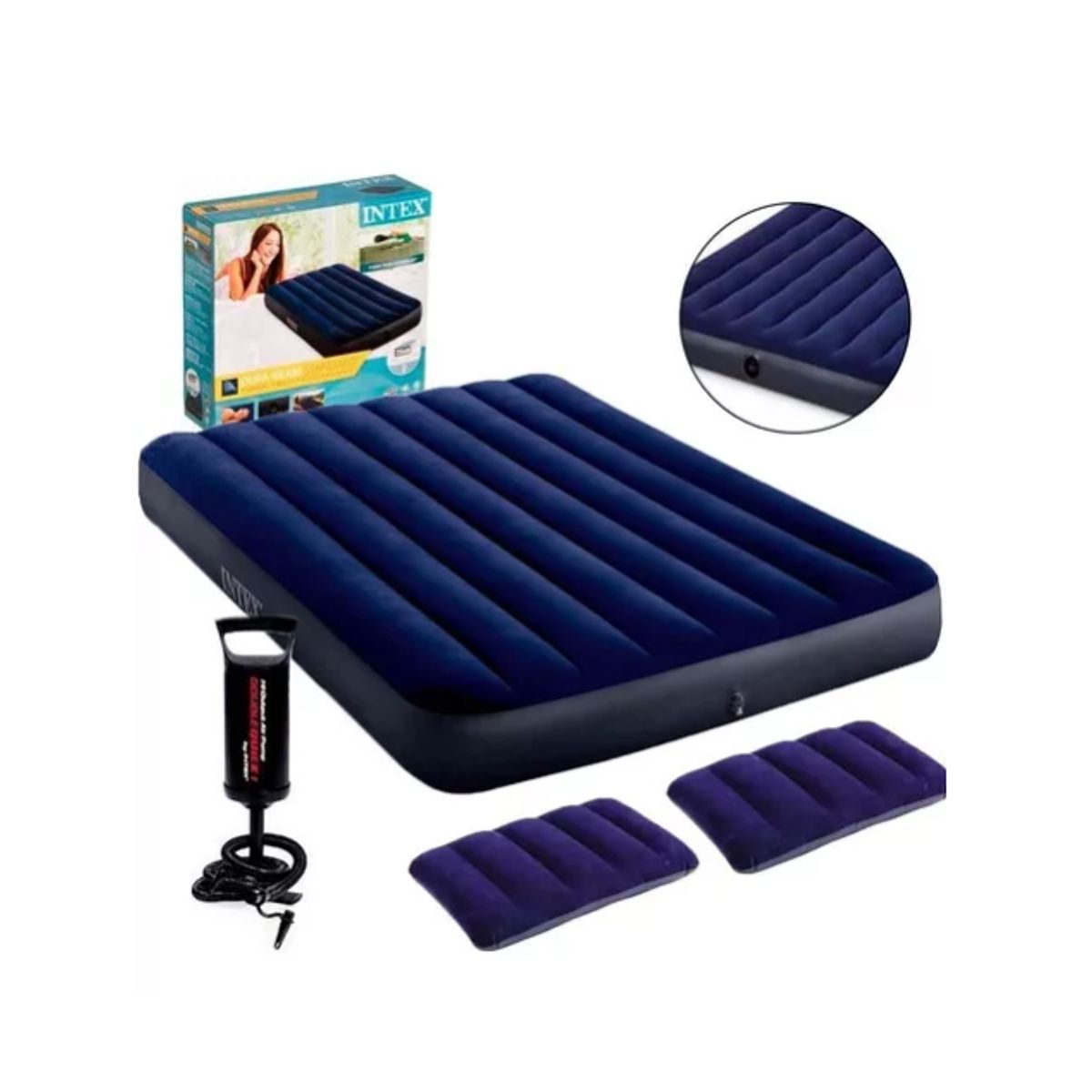 GENERICO - Colchón Inflable Intex 2 Plazas Con Inflador Y 2 Almohadas