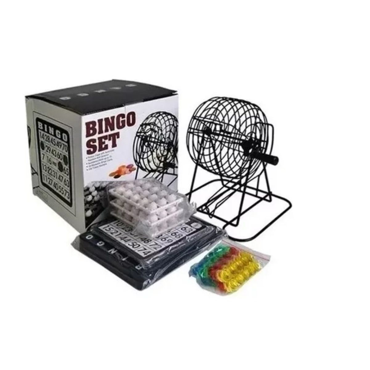 GENERICO - Bingo Completo Incluye Tombola Fichas Pelotas Kit