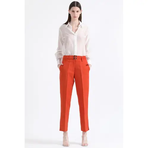 LIOLA - Pantalon Sastre Tiro Alto Con Cinturon, Lino, Oxido