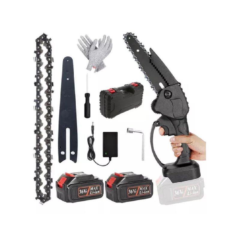 ANGELES DEL HOGAR - Mini Motosierra Inalambrica 6 pulgadas + accesorios