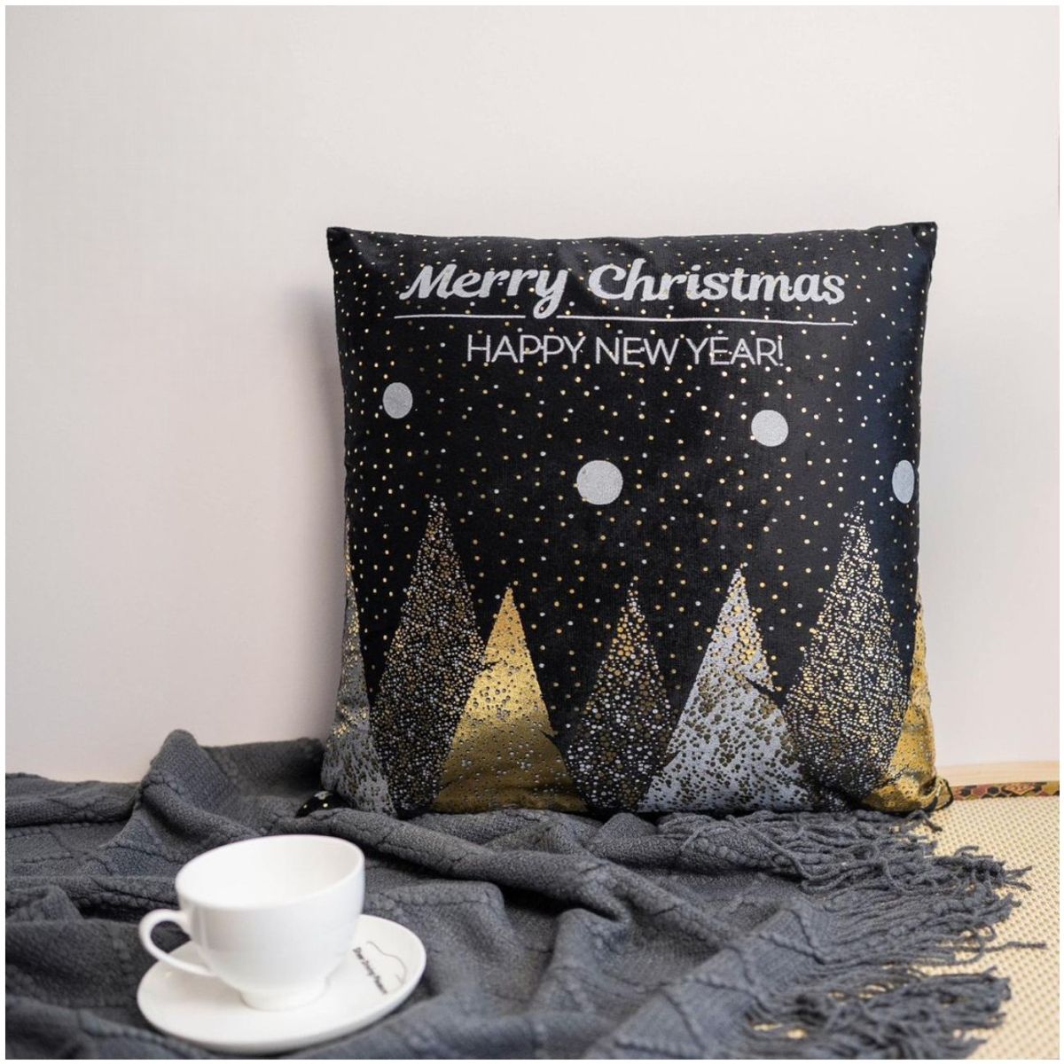 GENERICO - Pack 4 Funda Para Cojín Navidad 45x45 Arboles Negro D.