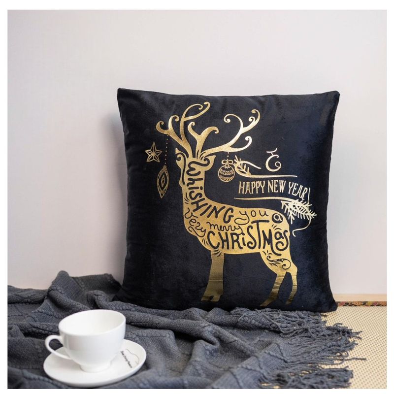 GENERICO - Funda Para Cojín Navidad 45x45 Venado Negro D. 1 Und