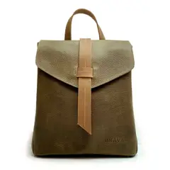 BRAVA - Mochila de cuero modelo ELENA Verde Oliva