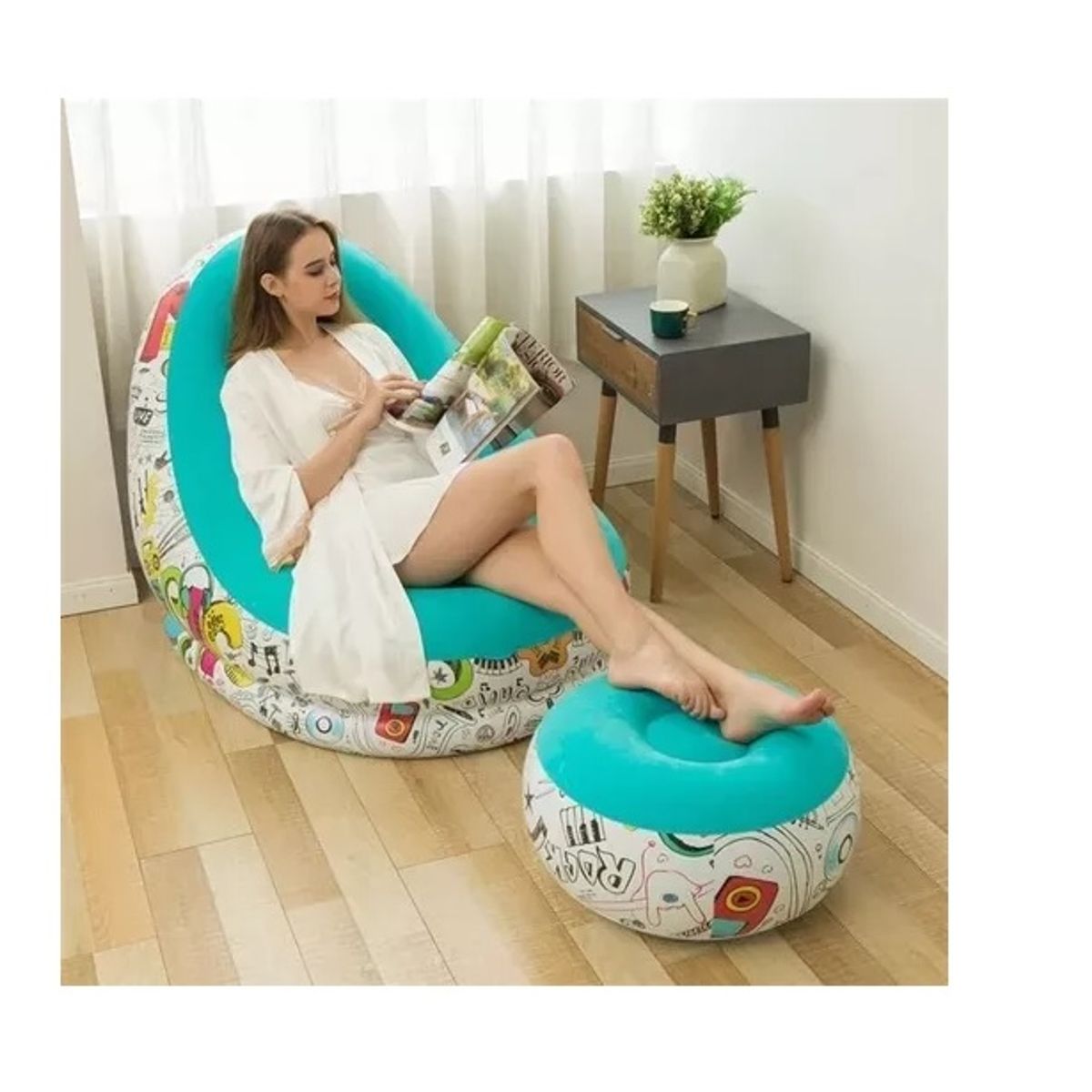 GENERICO - Sillón Inflable Puff Tumbona Con Reposa Pies + Inflador
