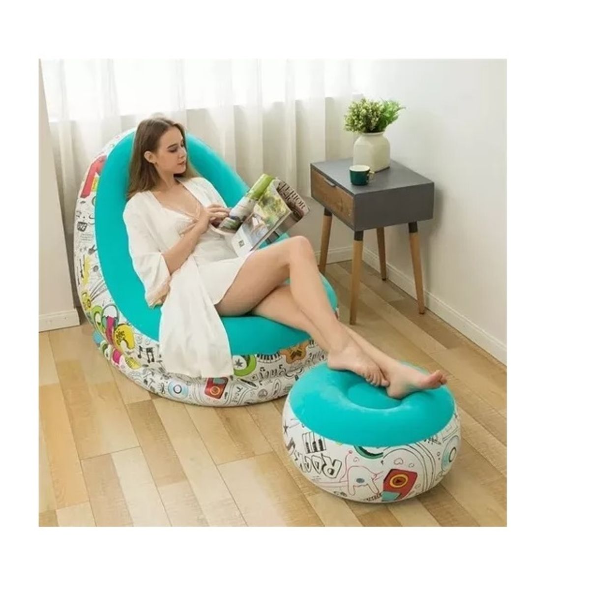 GENERICO - Sillón Inflable Puff Tumbona Con Reposa Pies + Inflador