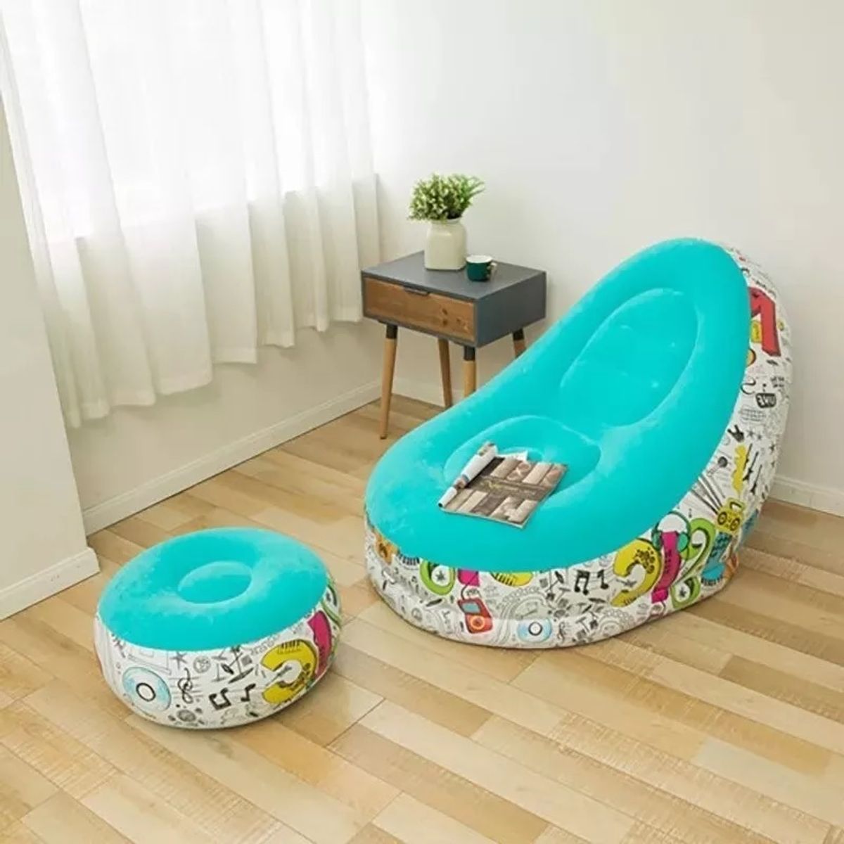 GENERICO - Sillón Inflable Puff Tumbona Con Reposa Pies + Inflador