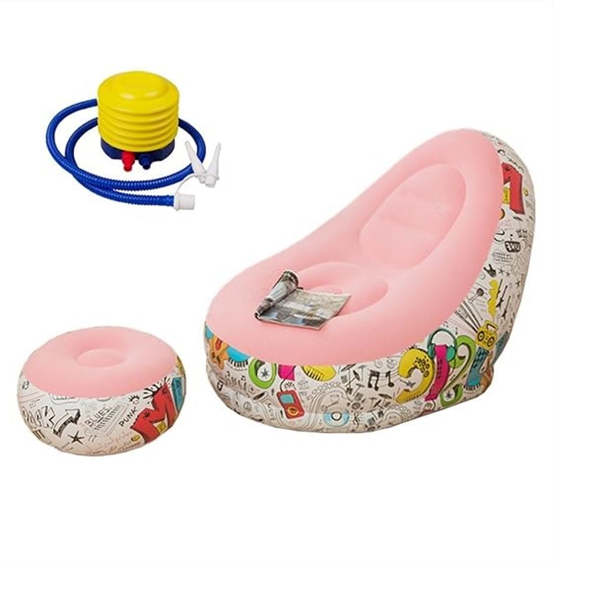 GENERICO - Sillón Inflable Puff Tumbona Con Reposa Pies + Inflador