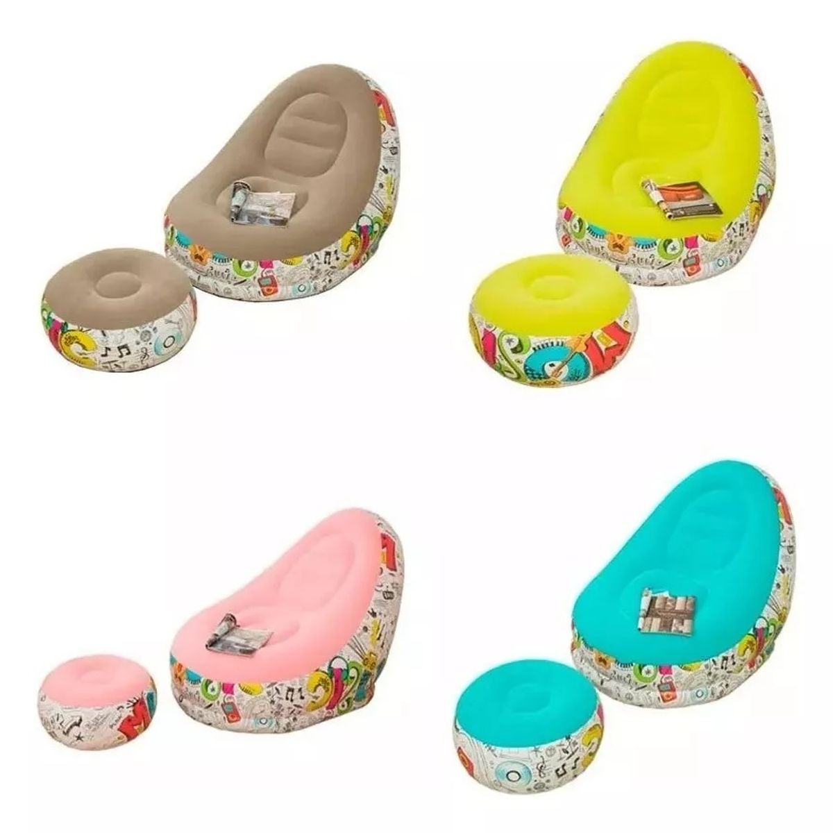GENERICO - Sillón Inflable Puff Tumbona Con Reposa Pies + Inflador