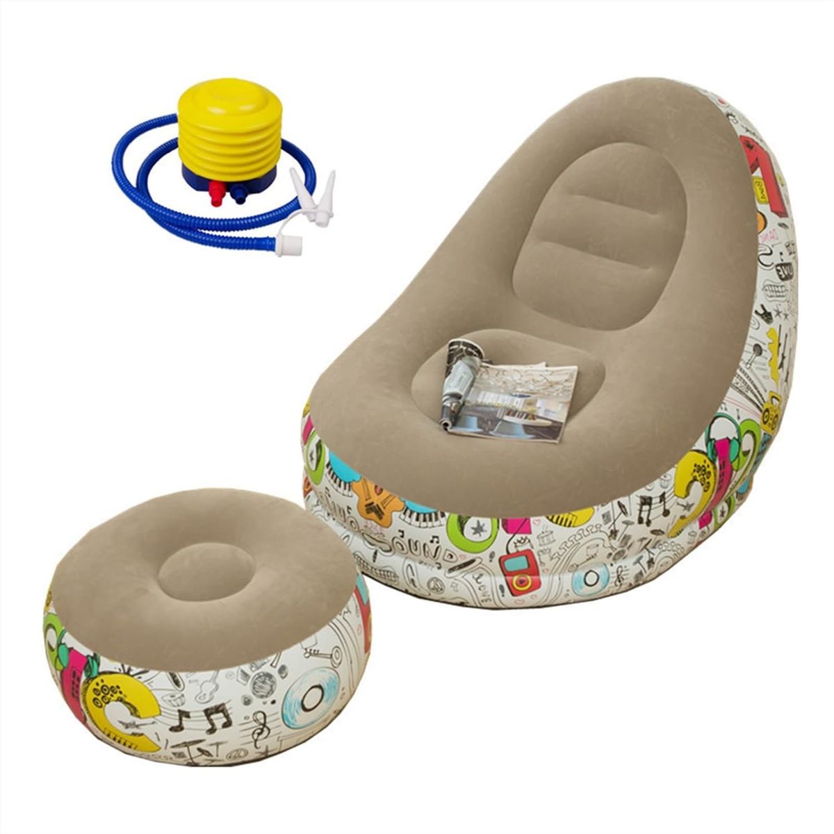 GENERICO - Sillón Inflable Puff Tumbona Con Reposa Pies + Inflador