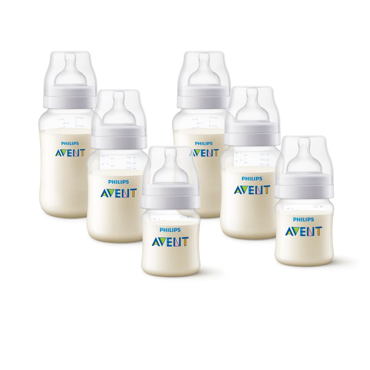 AVENT - Pack 6 mamaderas Anticolic 125ml,260ml,330ml Libre de BPA