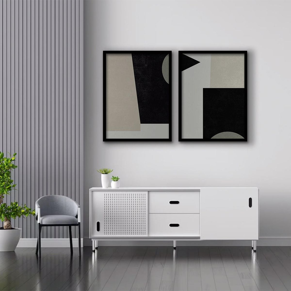 RETELA - Cuadro Duo Mosaico Cuadrangular - Negro - 50x35 cm