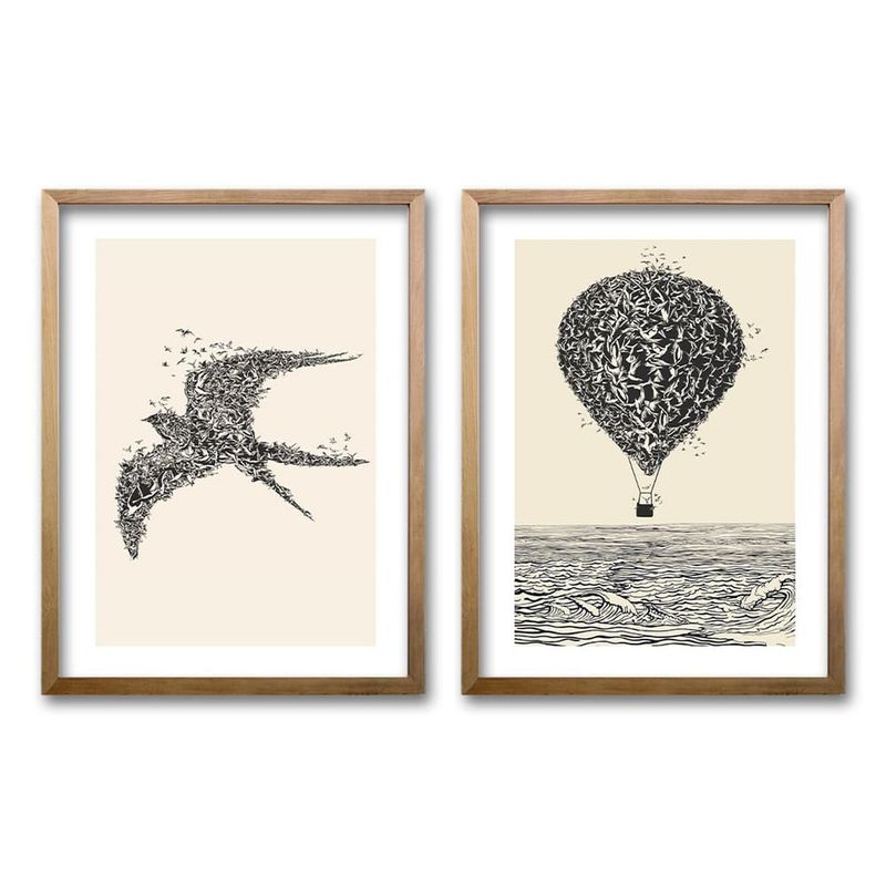 RETELA - Cuadro Duo Madera Libertad - Cafe - 70x50 cm