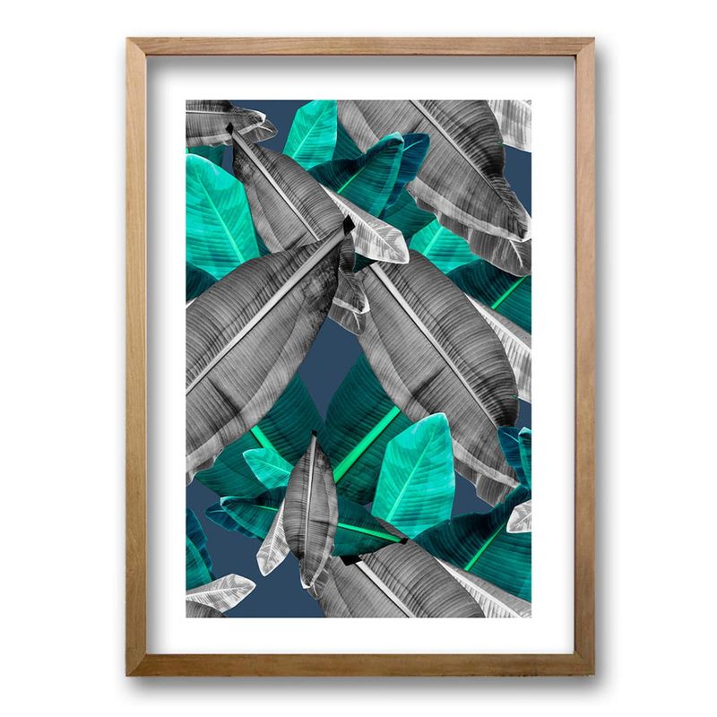 RETELA - Cuadro Hojas Gris Verde - Cafe - 70x50 cm