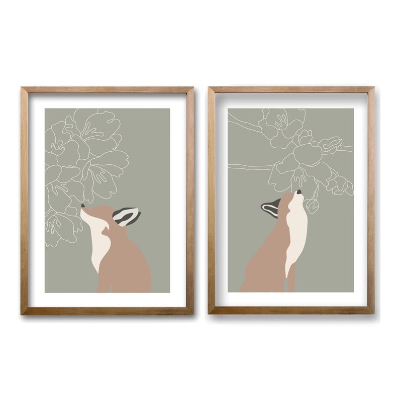 RETELA - Cuadro Duo Zorros - Cafe - 40x30 cm