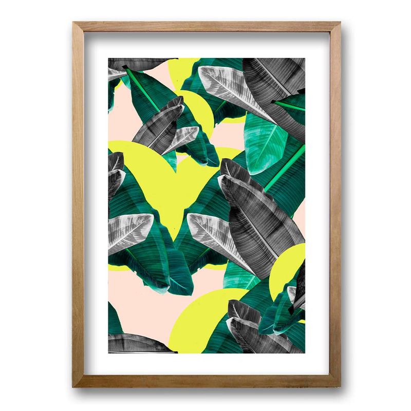 RETELA - Cuadro Hojas Gris Amarillo - Cafe - 70x50 cm