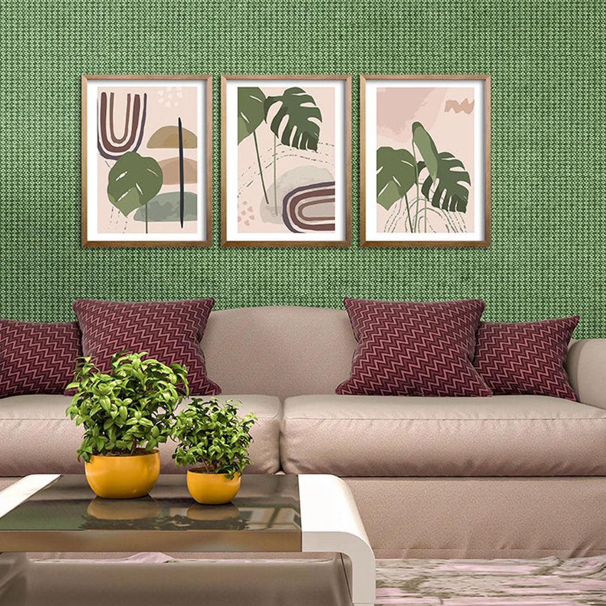 RETELA - Cuadro Trio Madera Otoño - Cafe - 70x50 cm