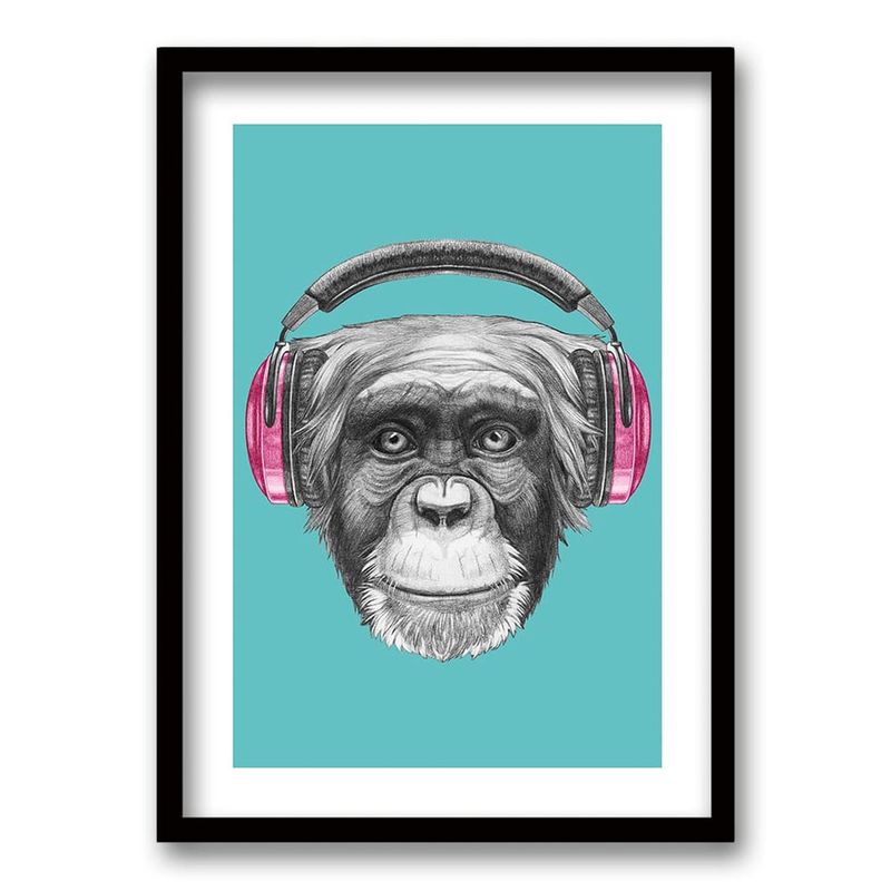 RETELA - Cuadro Monkey Headphones - Negro - 50x35 cm