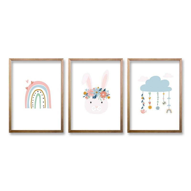RETELA - Cuadro Trio Ilustración Kids - Cafe - 70x50 cm